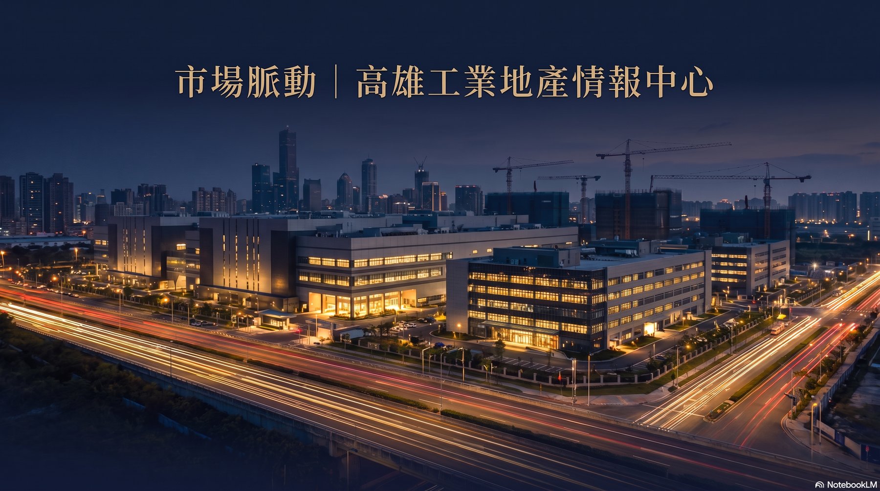 市場脈動：高雄工業地產情報中心 —— 黃昏時分的高雄半導體工業園區與城市天際線實景