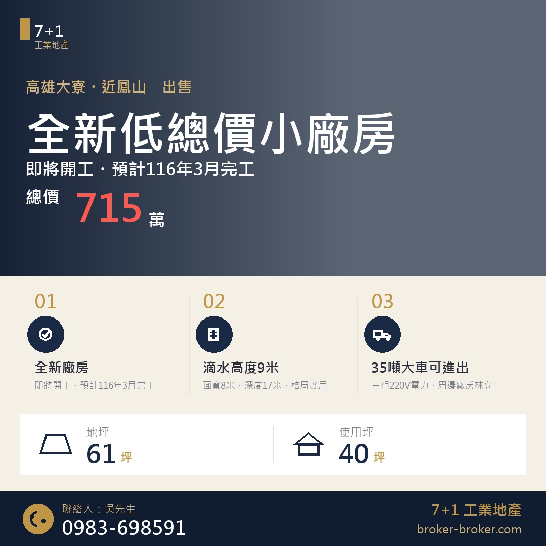 大寮全新低總價小廠房